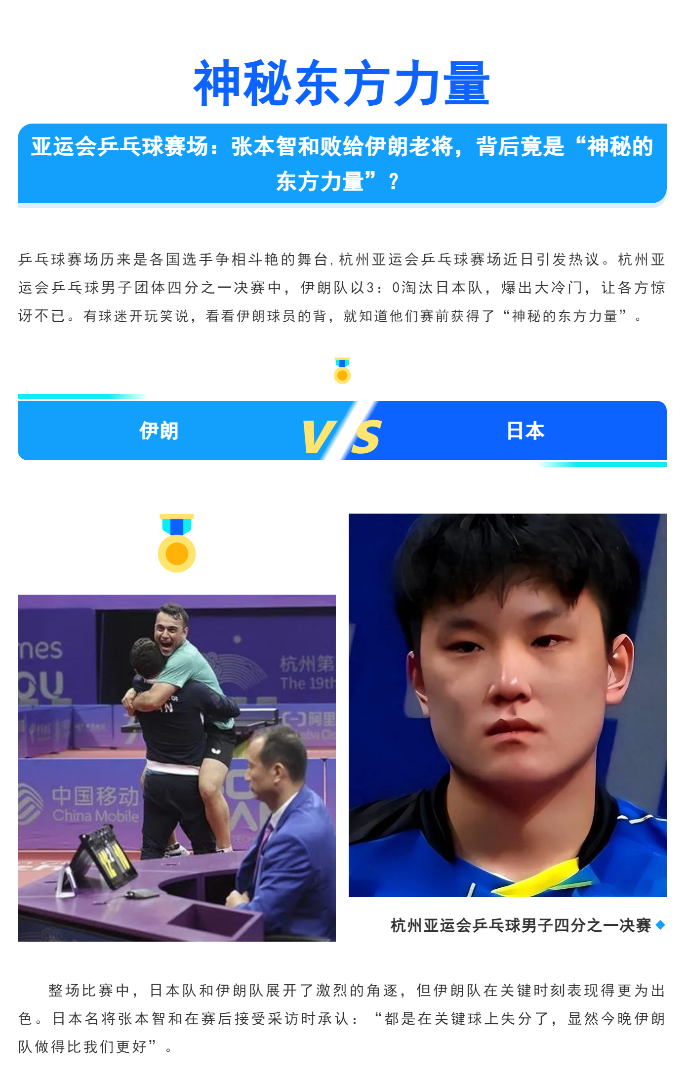 亚运会乒乓球赛场：张本智和败给伊朗老将，背后竟是“神秘的东方力量”_01.jpg